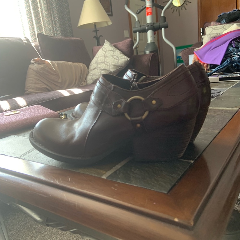 Brown Leather Heeled Booties